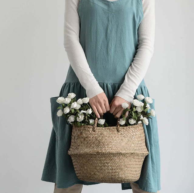 Cotton Linen Cross-Back Apron with Pockets