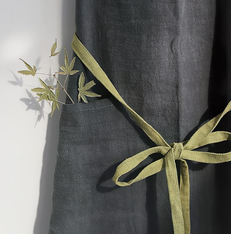 Linen Art Apron with Adjustable Strap and Towel Loop