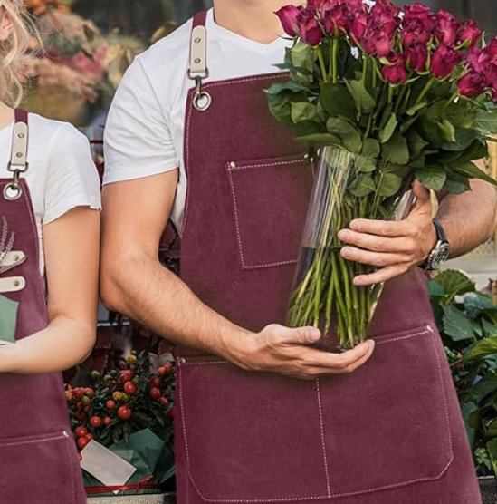 Cotton Canvas Cross-Back Apron with 3 Pockets