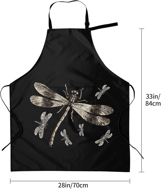 Dragonfly Print Apron with Pockets and Adjustable Strap - Image 2