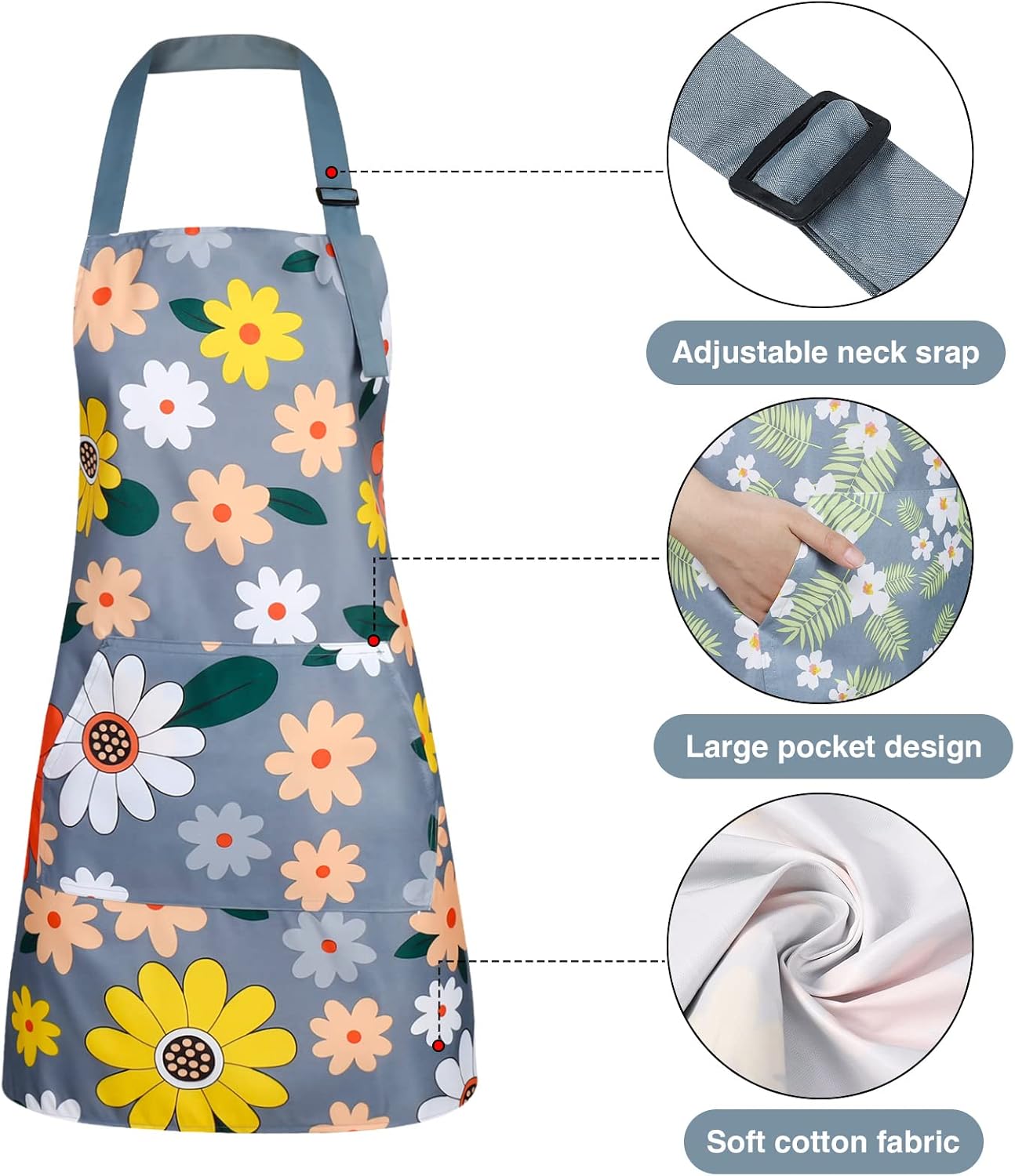 Floral Apron Set with Pocket, Adjustable Everyday Aprons - Image 2