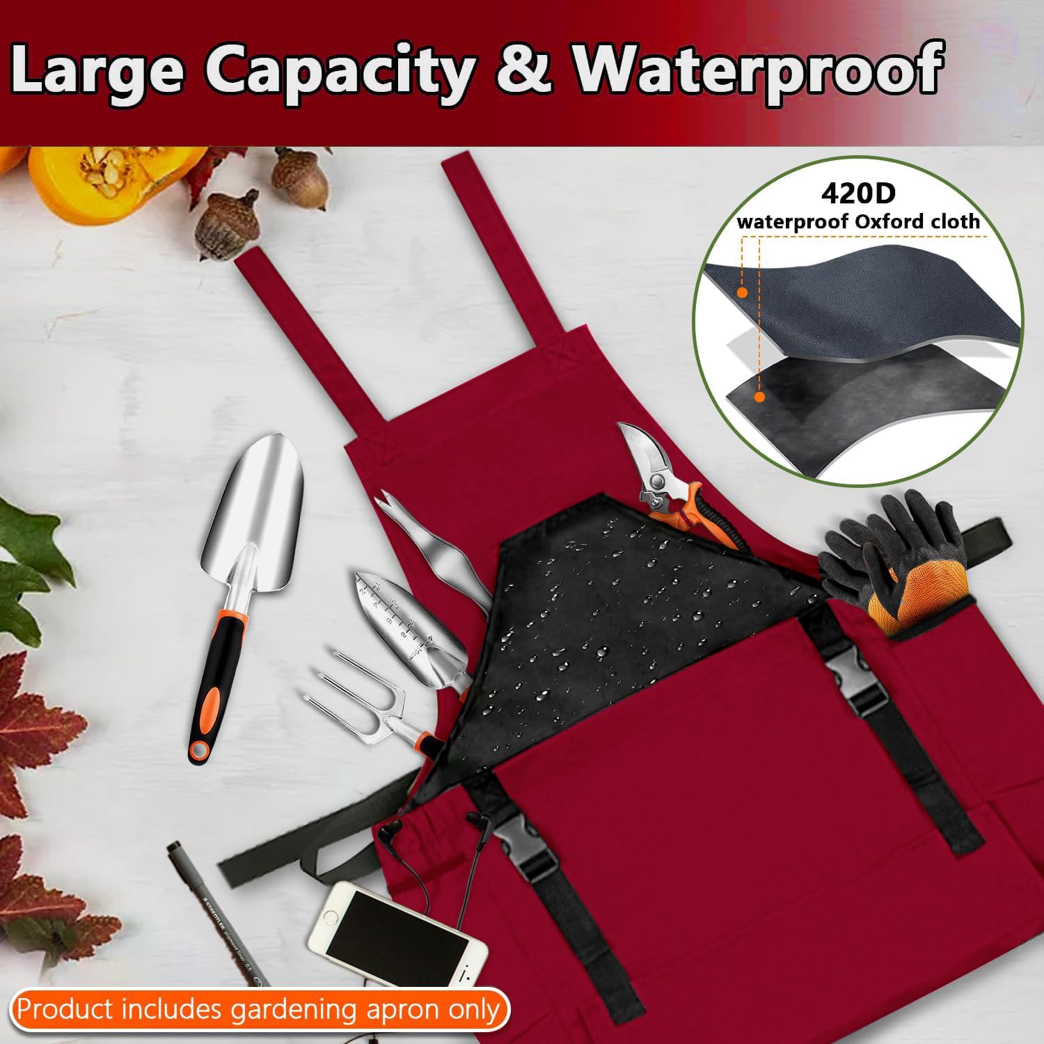 Harvest Gardening Apron with Pockets, Green Utility Apron - Image 2