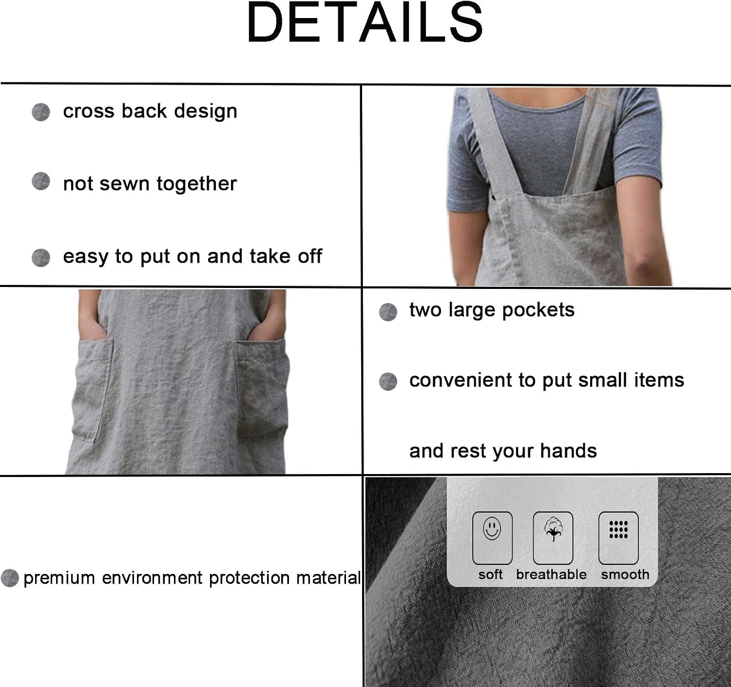 Cross-Back Apron with Pockets for Gardening and Crafts - Image 2