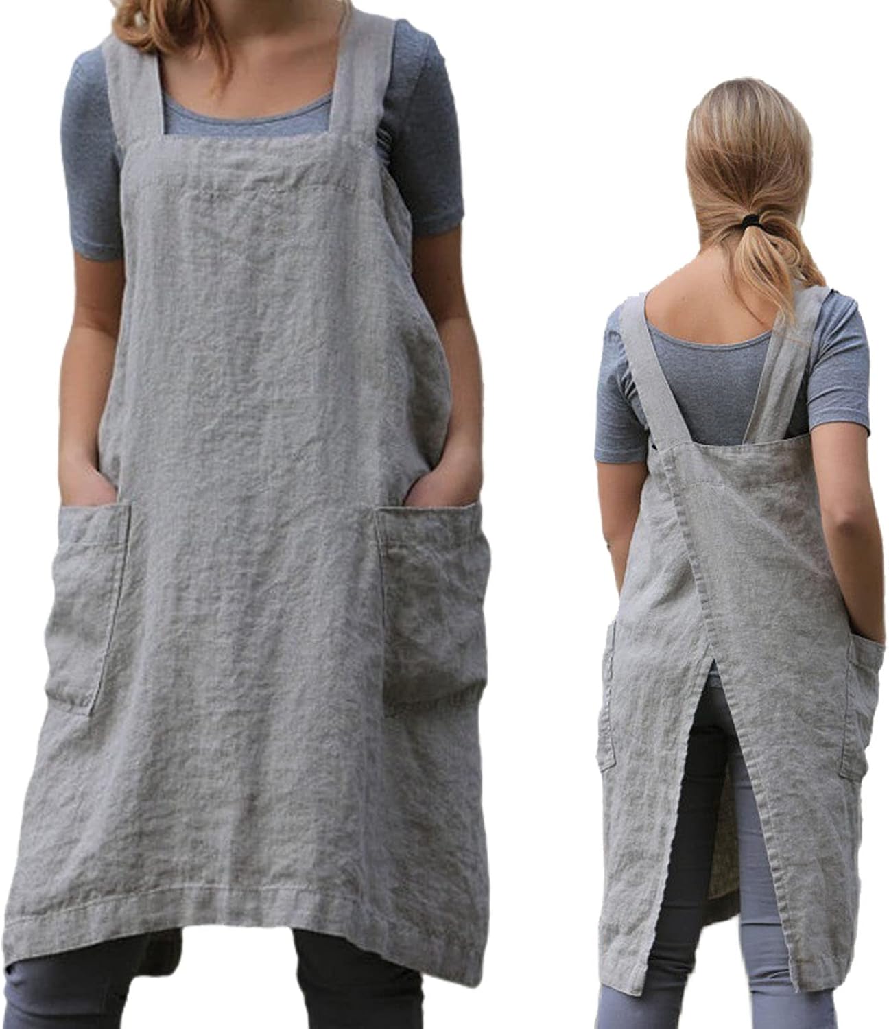Cross-Back Apron with Pockets for Gardening and Crafts