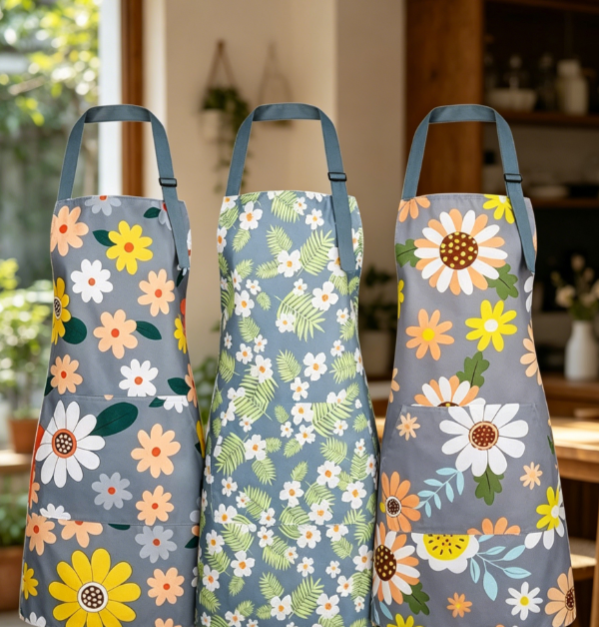Floral Apron Set with Pocket, Adjustable Everyday Aprons